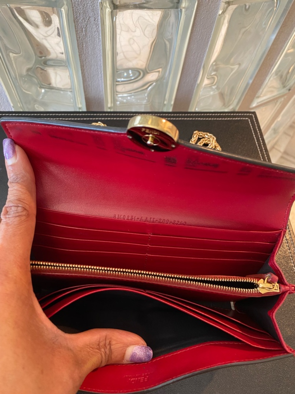 Fendi Red & Brown FF Logo Continental Envelope Zucca Monogram Wallet w/ Chain - Picture 4 of 14
